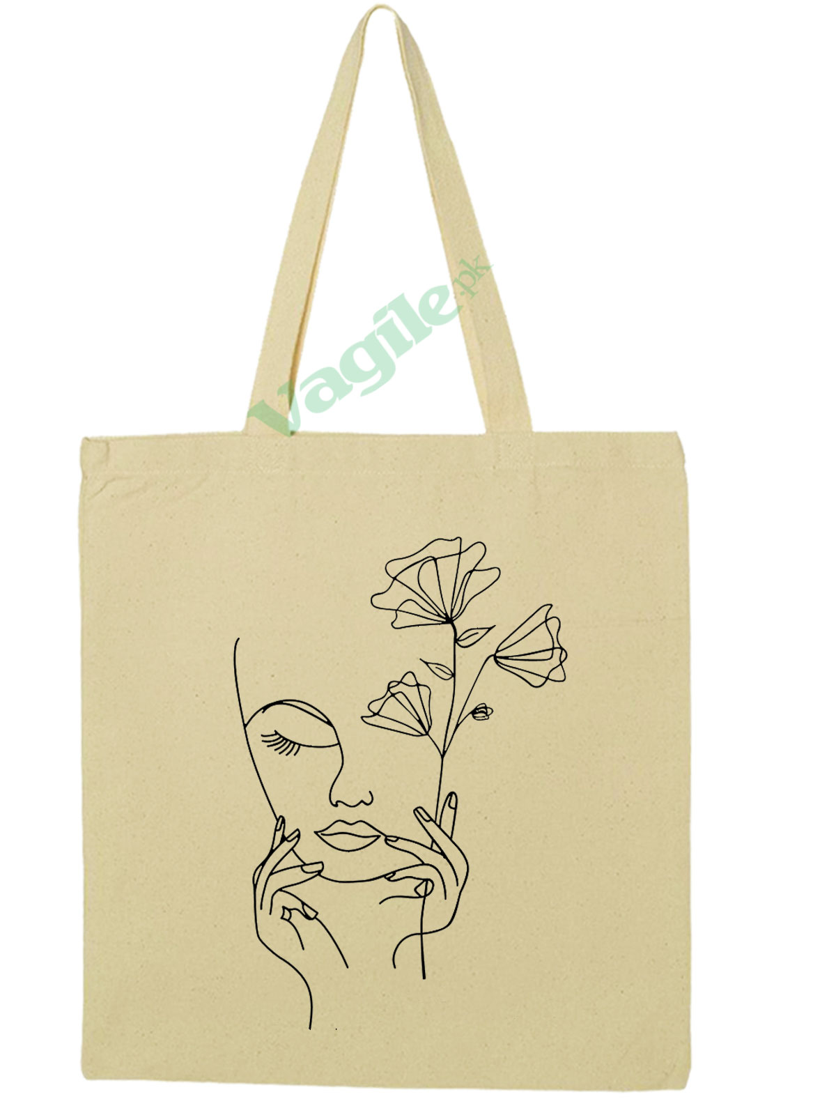 Vagile One Line Drawing Face with Flowers Tote l Aesthetic Tote Bag for