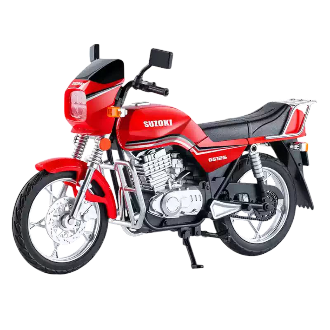Suzuki GS 125 Alloy Retro Motorcycle Model Diecast Toy With Light and Sound 1:18 Scale For Boys & Collectors