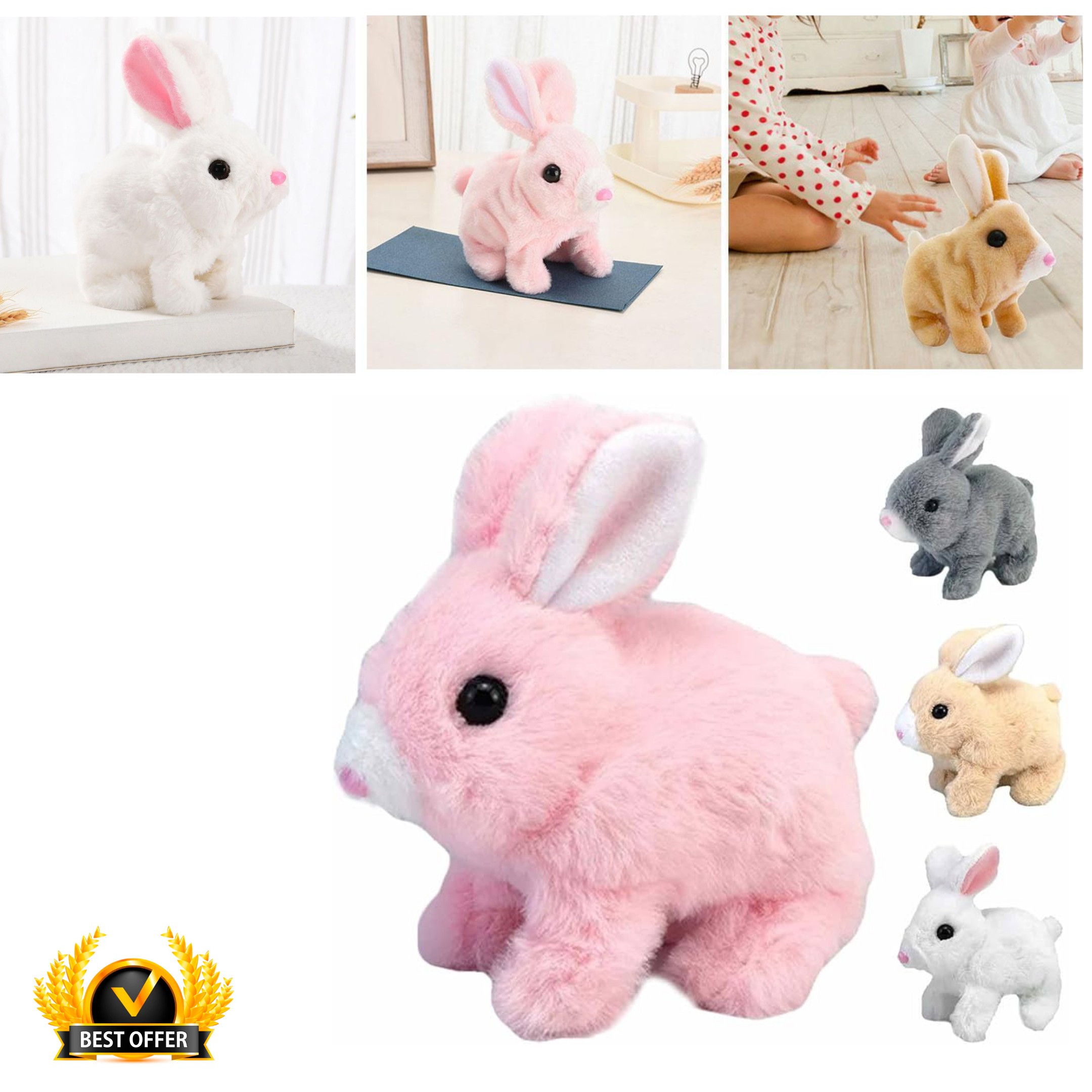 Rabbit Toy for kids crawling rabbit for small kids rabit toy Electric Plush Rabbit Toy Walking Jumping Squeaking Tail Wagging Stuffed Bunny Doll Interactive Plush Toy For Kid Gift - walk and music - Interactive Walking & Talking Bunny – Plush Rabbit Toy w