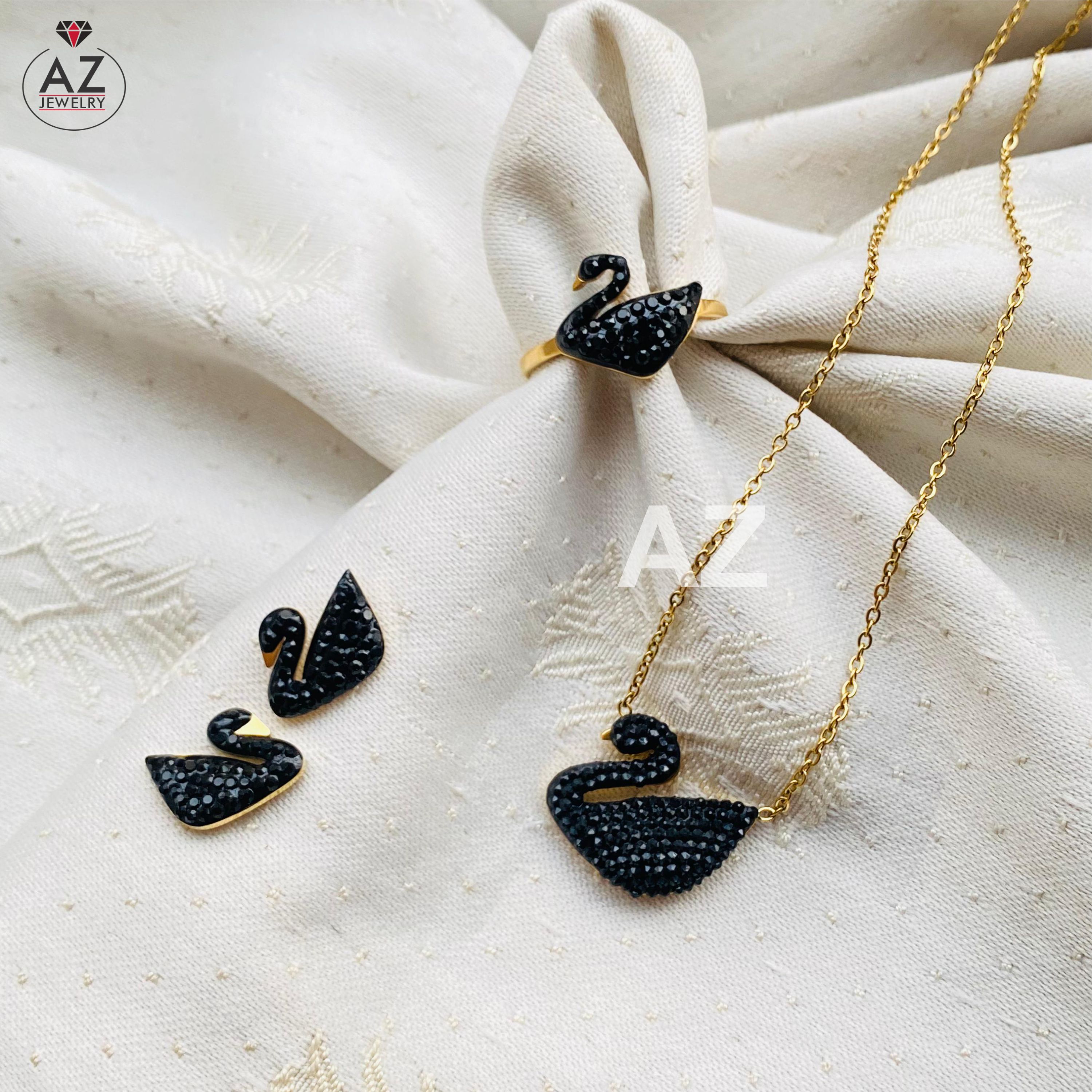 Swan Pendant Necklace + Studs + Ring + Bracelet for Girls | Swan Duck full set for Girls & Womens | Best Selling High Quality Stainless Steel Jewelry for Women's