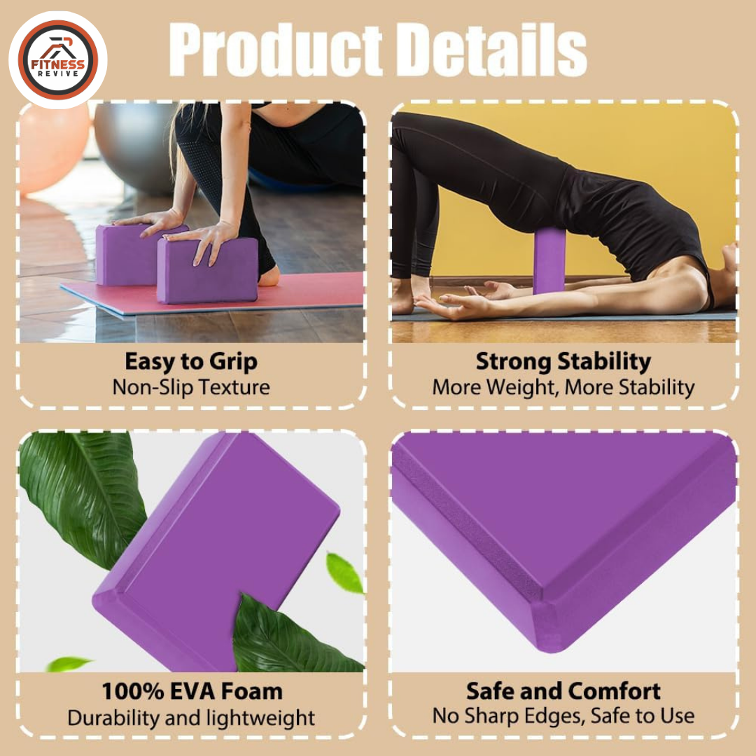 Yoga Block EVA Foam – Non-Slip Support Brick for Posture Alignment, Balance & Deep Stretching | High Density Lightweight Yoga Brick for Men & Women | Pilates & Home Workout (Single & Pair)