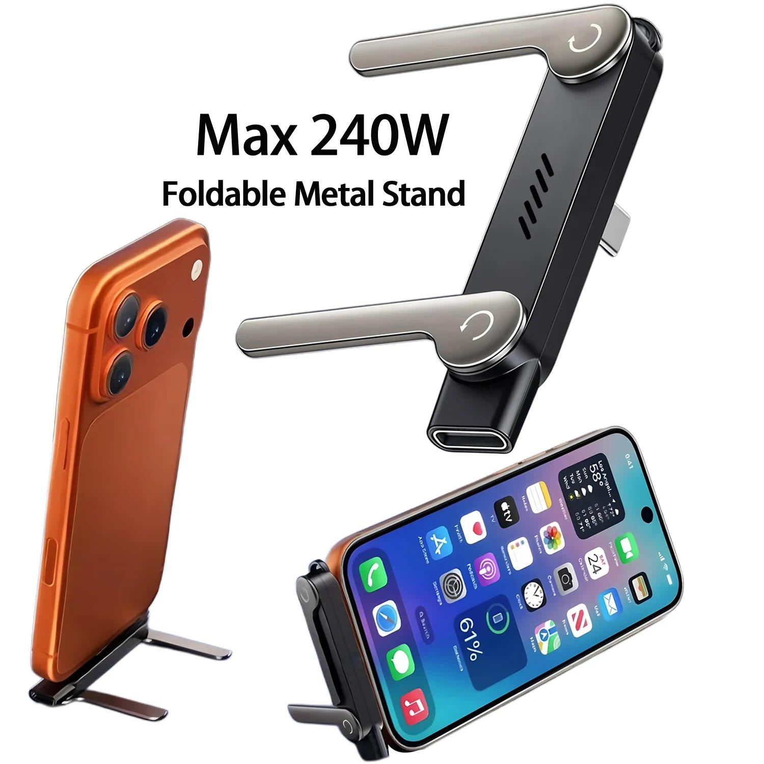 240W Type C to USB-C OTG Adapter Fast Charging Converter with Foldable Phone Stand