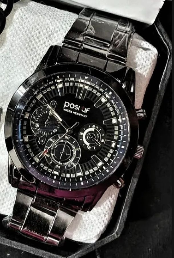 Latest Design 2025 Watch Black Business Watches + Bracelet + Cuban Chain Bracelet +3D Bar Locket  With Chain+Ring -High Quality In Random Dial watch Design With Stainless Steel Strap + Bracelet Chain + Necklace + Ring For Boys Men