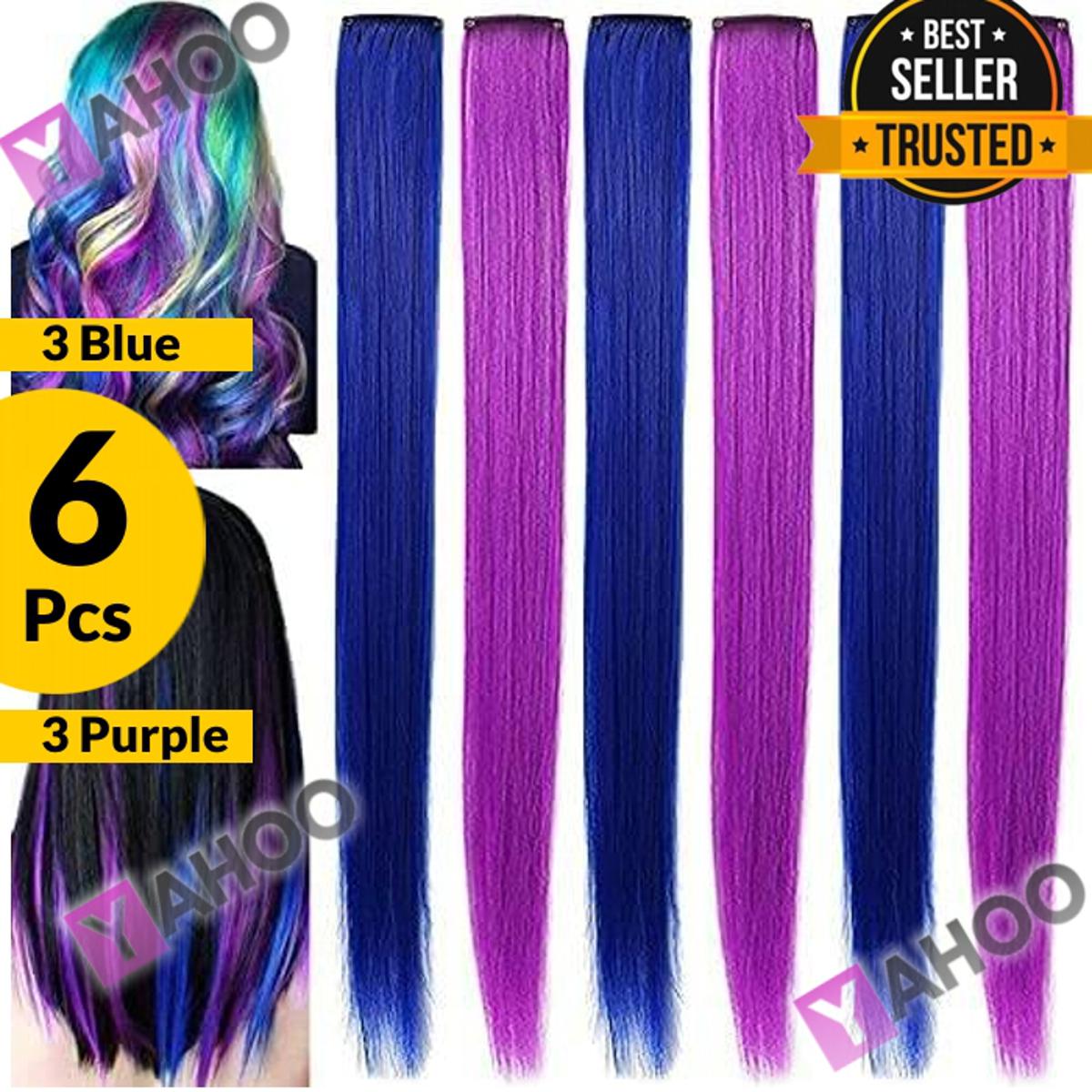 6Pcs Hair Extensions for Women 3 Blue & Purple 3     Hair Material: 100% High Quality Synthetic Heat-Resisting Fiber.     Heat Resistant which Can be Permed, straighten     Washed