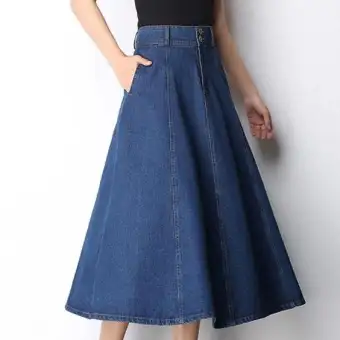 high waisted denim maxi skirt