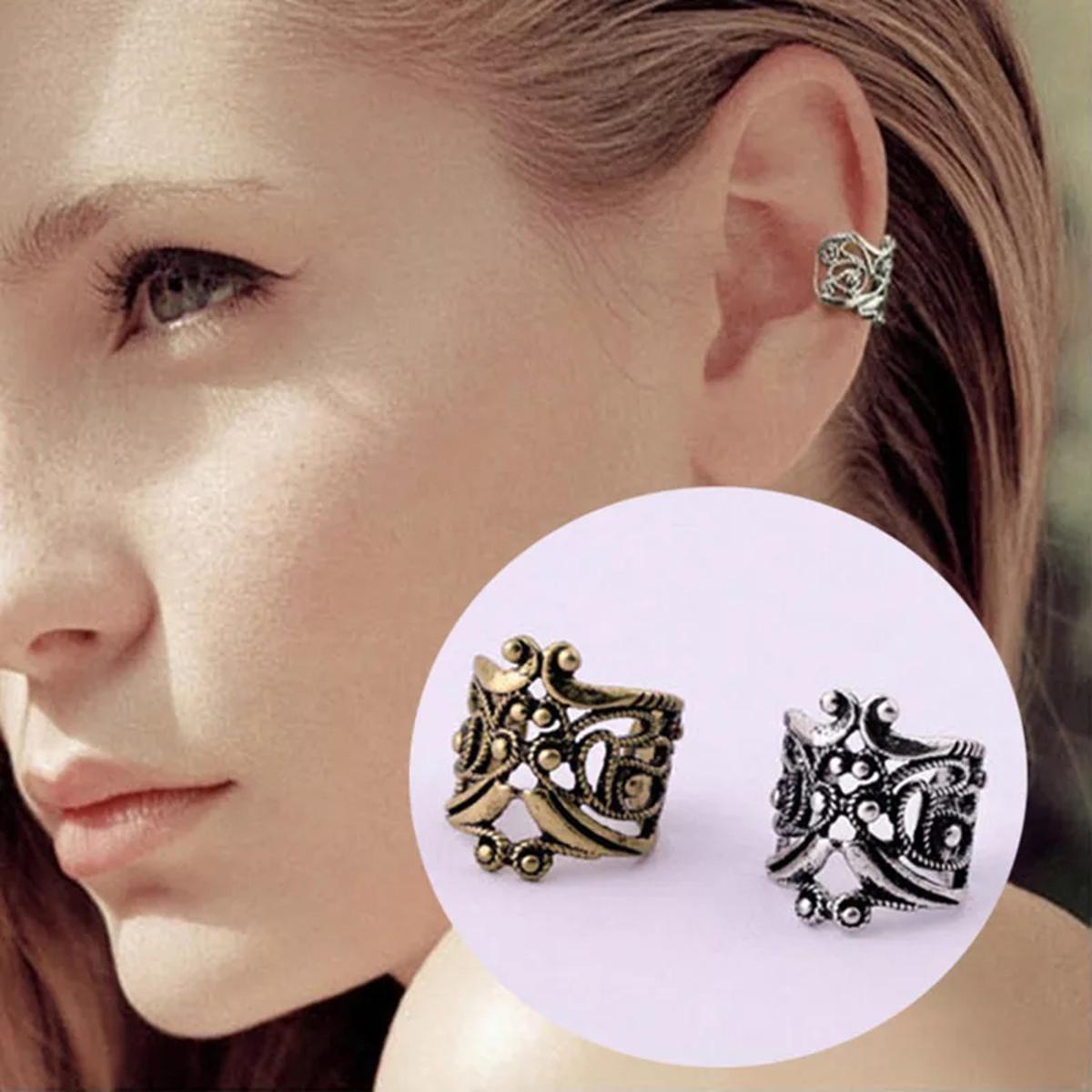 Single Ear Non-Piercing Women Earcuff Crown Shape Girls Earrings Fashion Jewellery - 01 Pc