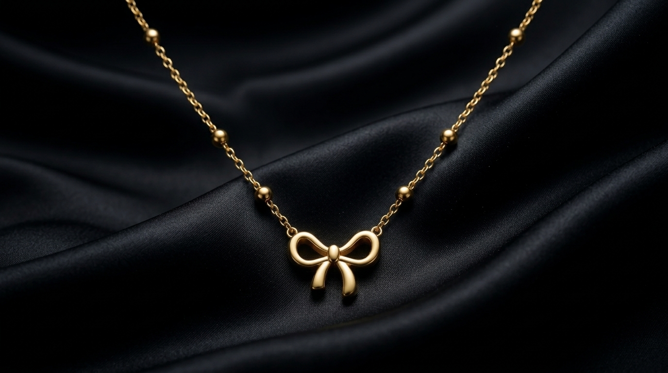Elegant Gold Bow Pendant Necklace for Women | Stainless Steel Chain | Non-Tarnish Dainty Jewelry | Gift for Her