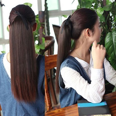 Women Hairpiece Long Straight Clip In Ponytail Pony Tail Hair Extension Wig