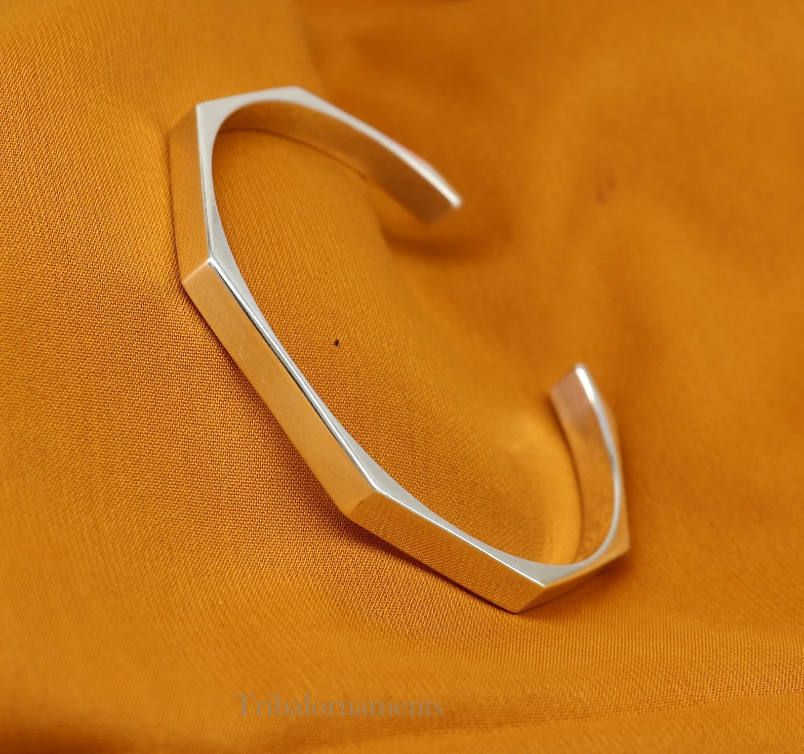 Sterling silver handmade plain cuff kada bracelet bangle for unisex cuff