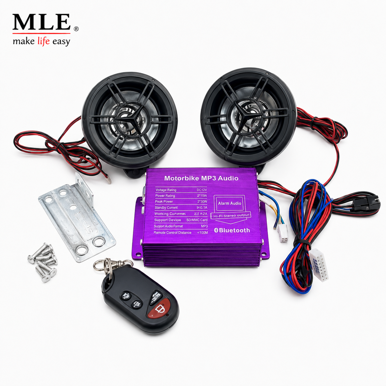 Motorcycle MP3 Audio System with Bluetooth Remote Control | Bike Sound System Speakers Kit | Universal Waterproof Motorbike Audio Player