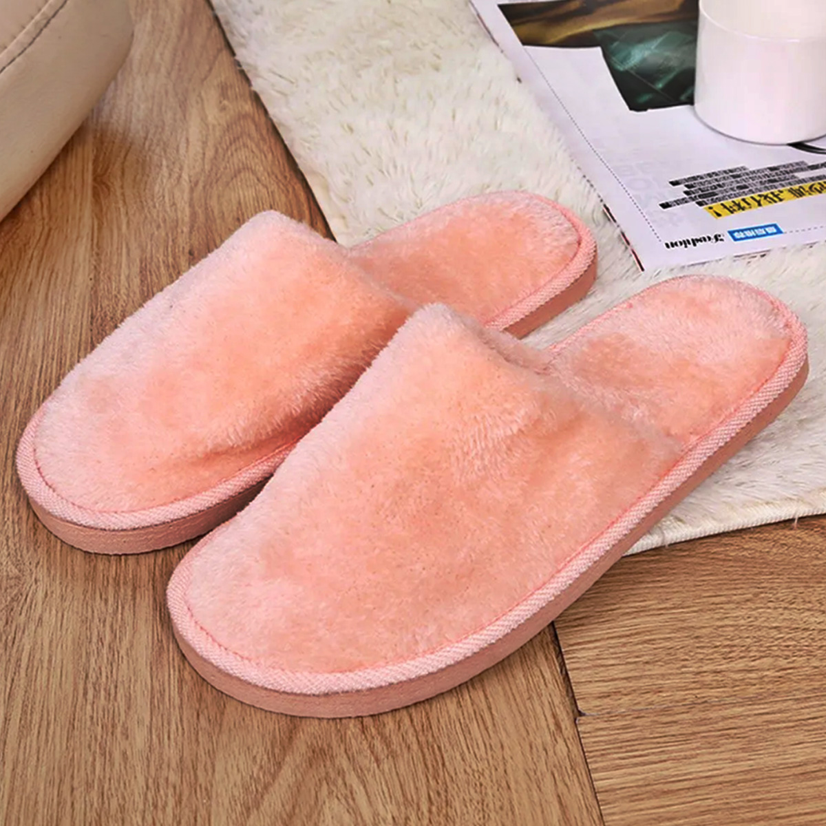 Women’s Faux Fur House Slippers, Lightweight Non-Slip Indoor Outdoor Comfort, Free Size