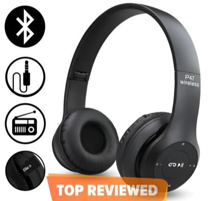 Wireless Headphones, P47 Bluetooth Foldable Headset with Microphone Support FM Radio TF for PC TV Smart Phones & Tablets Etc