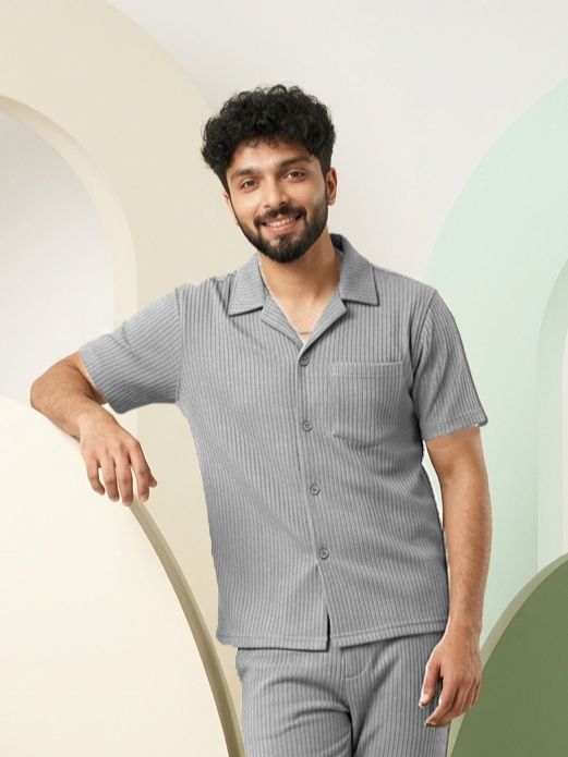 Soliches - Grey Waffle Knitted Shirt for Men