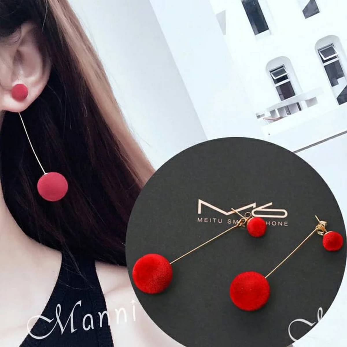 Red Hair Ball Dangle Earrings For for girls 2021 - Trendy Earrings 2021 - Imported earrings Fashion Jewellery