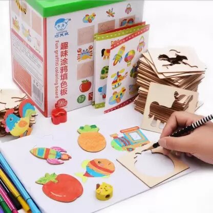 Baby Toys School Paint Tools Educational Coloring Book Paint Learning Coloring Board Drawing Board Wooden Drawing Toys