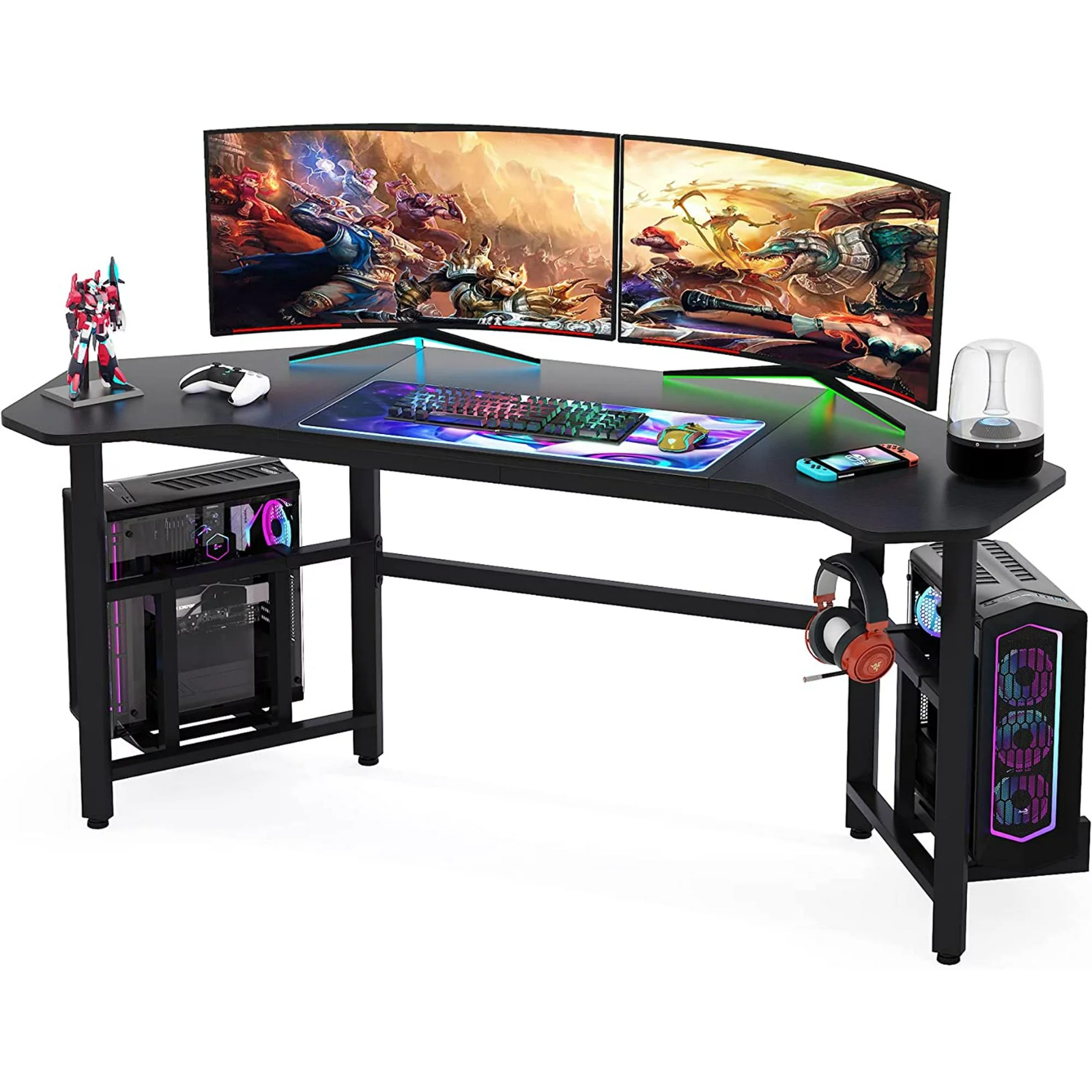 66.5" Gaming Desk, Ergonomic Wing Shaped Gaming Computer Desk with
