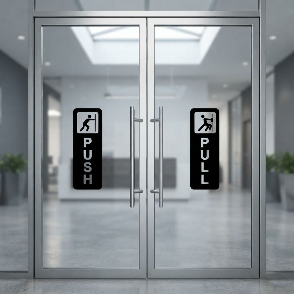 Push Pull Glass Door PVC Sticker Decal 4x12 Inch Pair And 6X2 X4PCS | Self Adhesive Push & Pull Sign for Office, Shop, Restaurant & Commercial Glass Doors