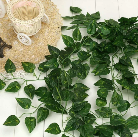 Pack of 12 Artificial Money Plant Leaf Bails 8ft Length Green Hanging Garland for Home, Office, Wedding, and Festival Decoration