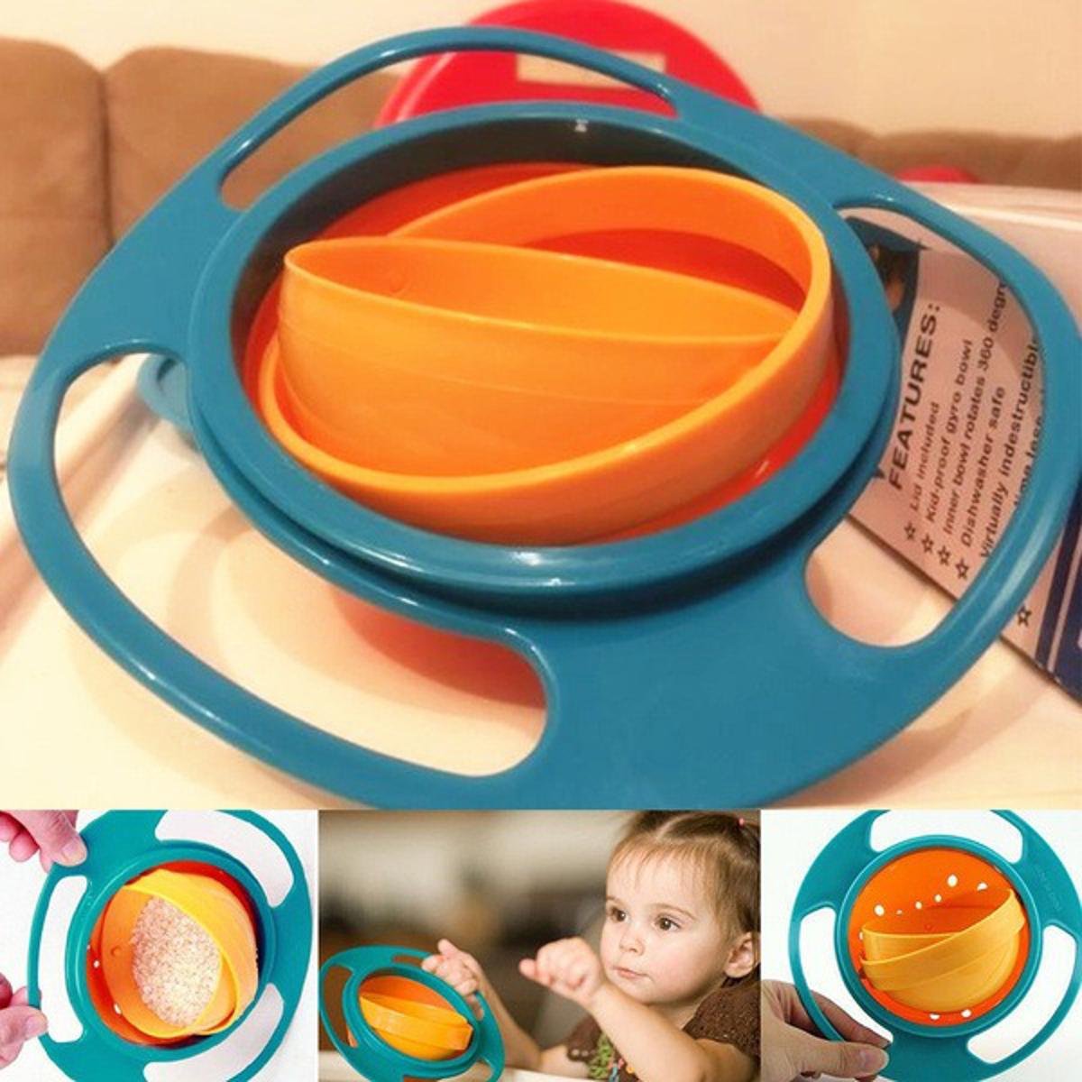 Bol Rotatif 360° Anti-Déversement Pour Bébé - Forme Saturne - PP Alimentaire - Pour Enfants Dès 6 Mois - Couleurs Vives