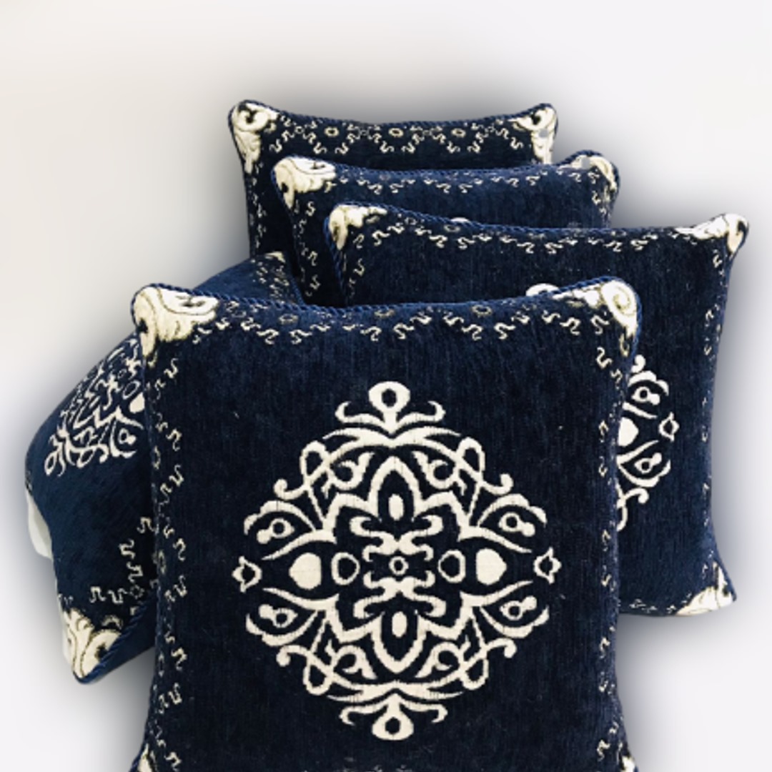 5-Piece Velvet Jacquard Cushion Covers 15x15 Inches with Zip Closure