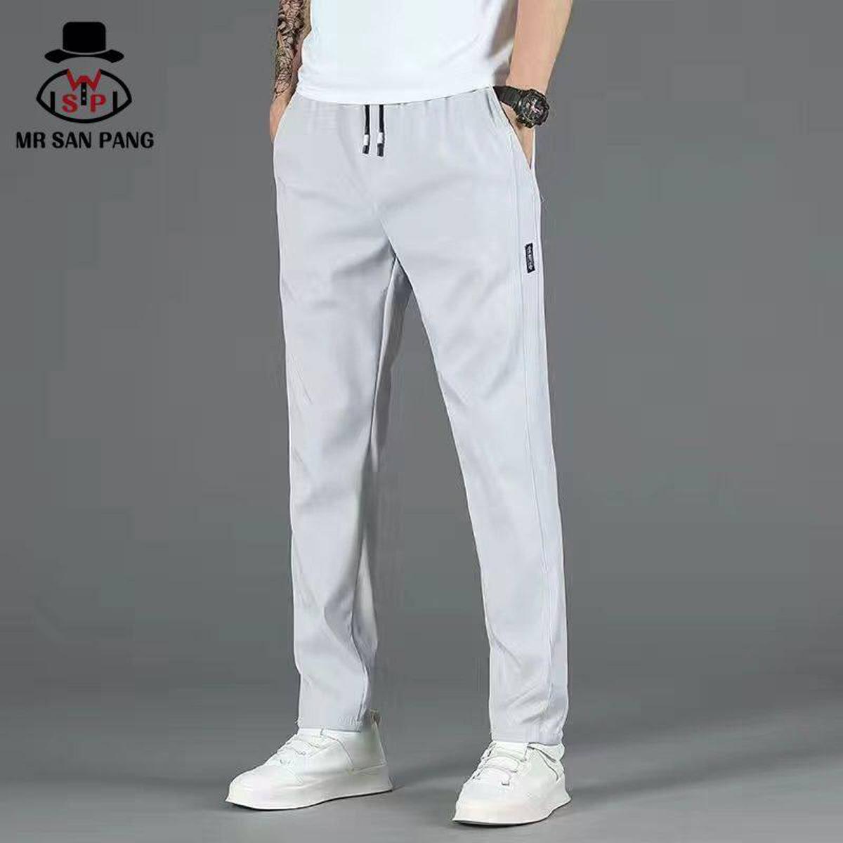 Ice Silk Pants Men Thin Business Casual Pants Elastic Breathable Straight  Sports Trousers