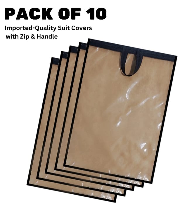 Suit Covers (Pack of 10) / Dustproof Suit Cover With Zip & Handle / Suit Cover for Clothes / Garment Bags for Clothes / Dress Cover with Front Transparent | Zipper for suit