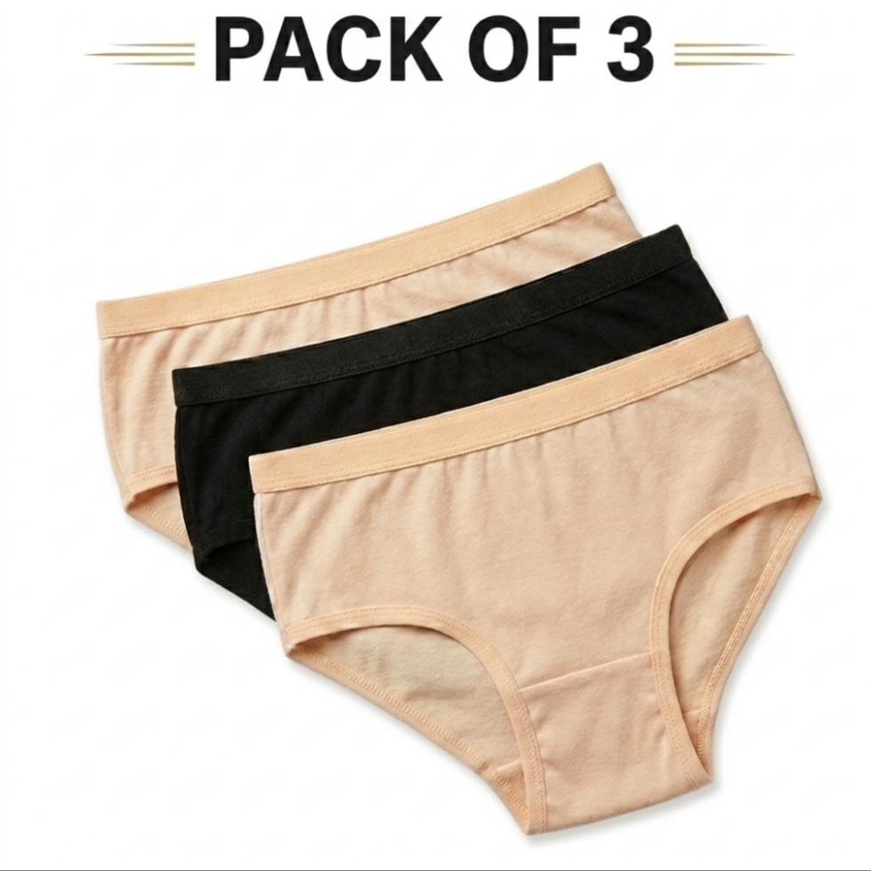Pack of 3 Women Cotton Panties Soft Stretchable Comfortable Breathable Ladies Underwear Daily Wear Briefs Skin Black Panties Underwear For Girls Women