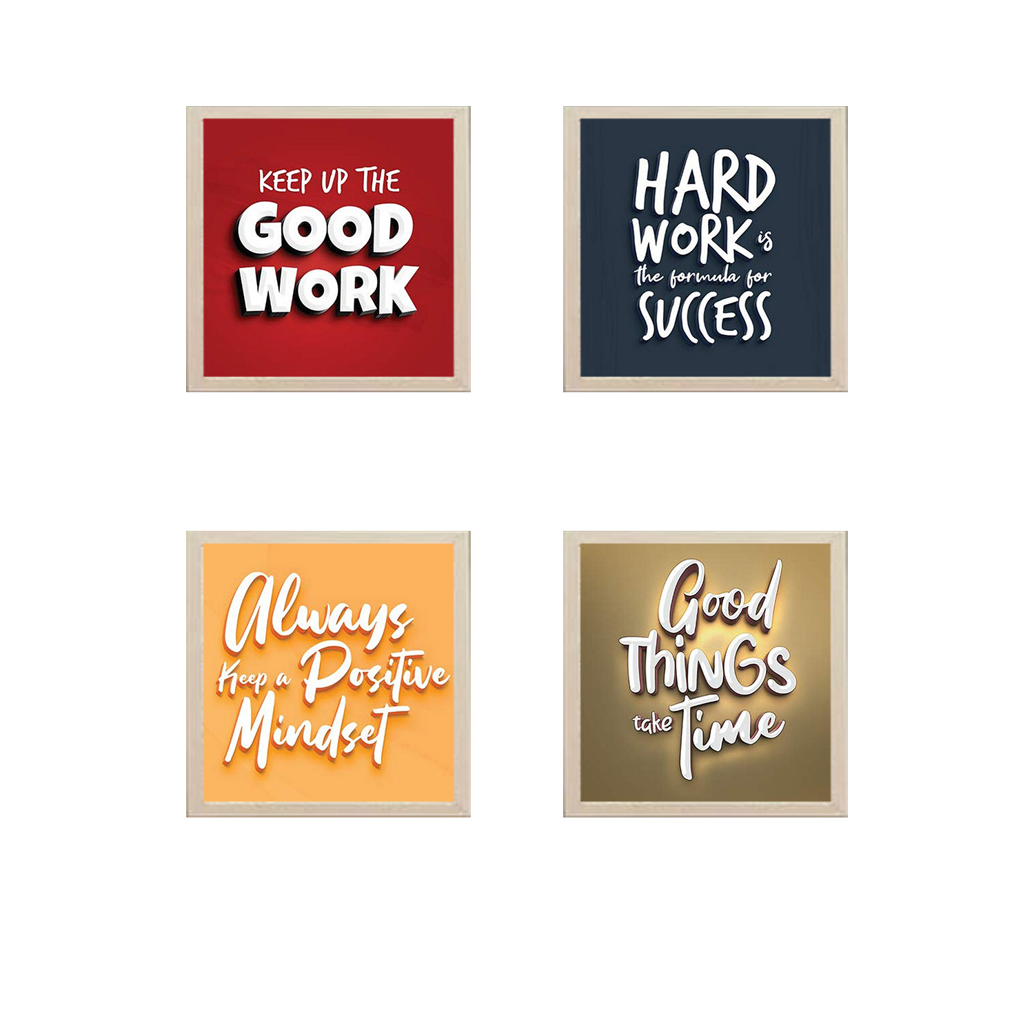 Motivational Quotes Wall Art Office Frames, Glass front with Prints, 4