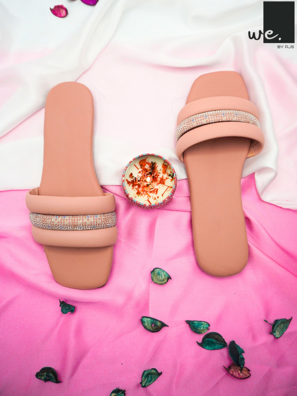 Glittered Bar Slides Casual Footwear for University & School Girls, Vibrant Colors with Stylish Comfort Fit