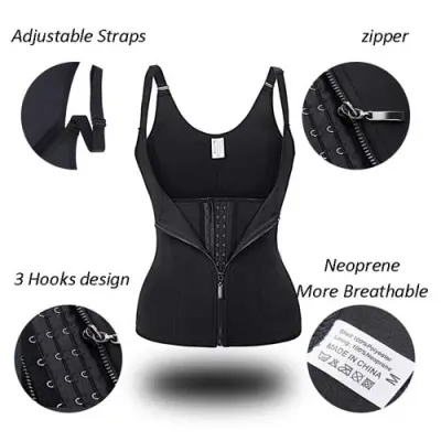 100% Adjustable Shoulder Zipper Sweat Body Shaper Women Slimming Vest Waist  Trainer Belt