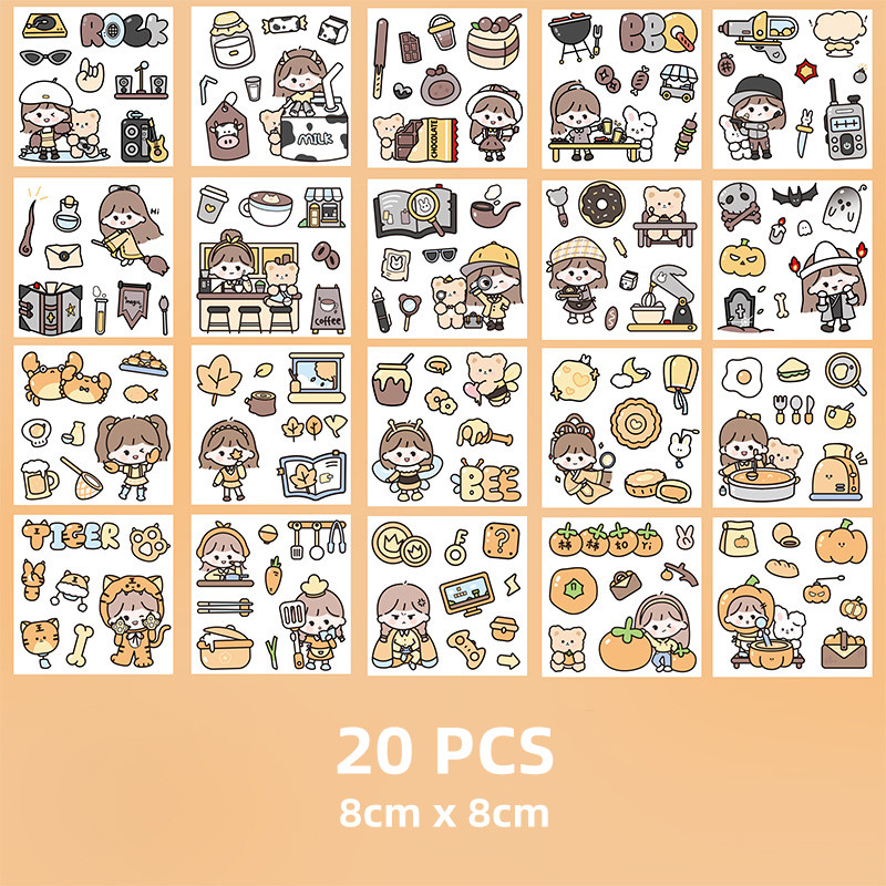 Panda Online INS Cute Cartoon Girl Series PET Waterproof Stickers Album