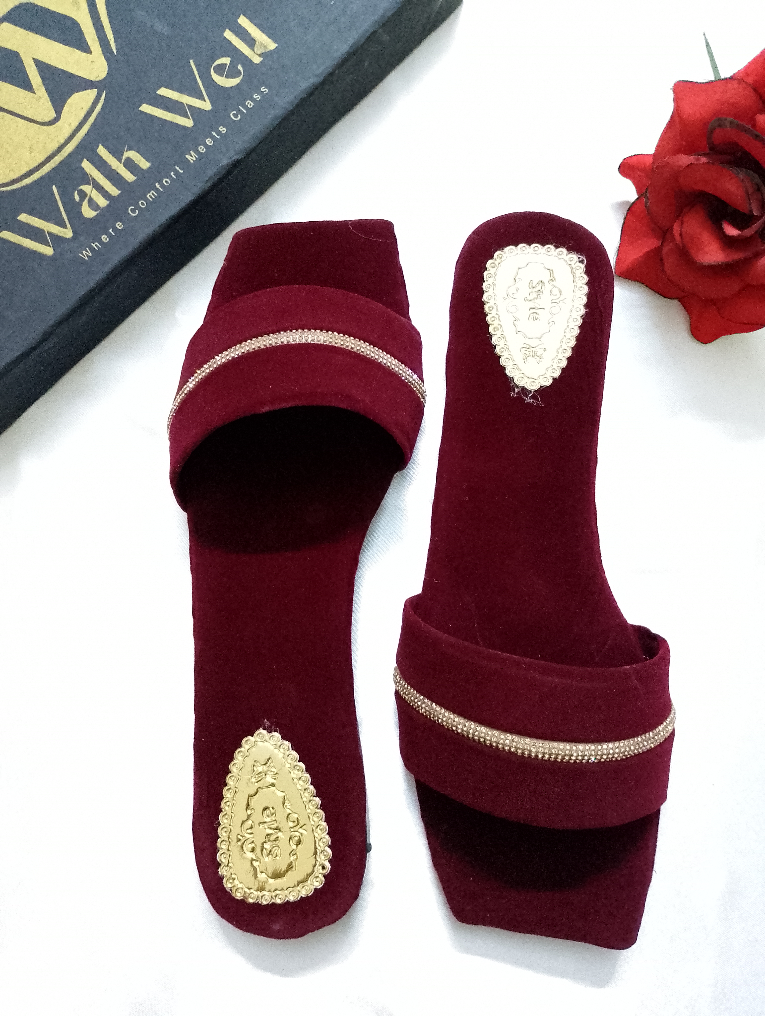 Slippers for Girls Stylish Velvet Ladies Chappal Comfortable Women Party Wear Slip-On Sandals