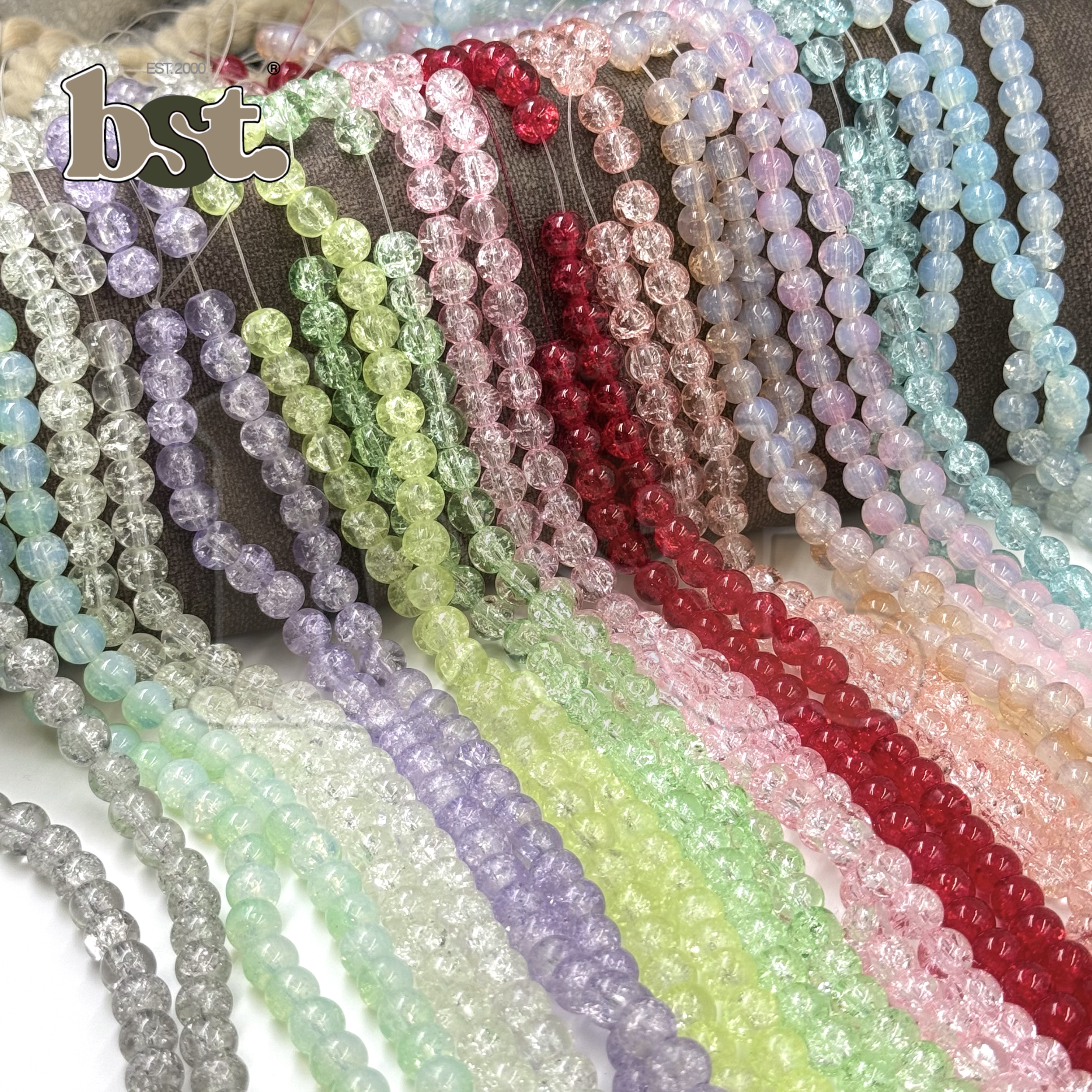 100pcs 8mm Cracked Glass Beads Crushed Beads Crack Beads for Jewellery Making 100+ Beads each line, DIY Bracelet, Necklace & Accessory Supplies Beads by BST