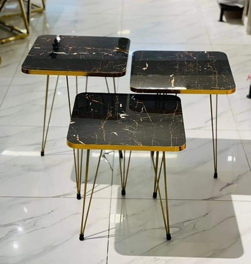 YES TO DECOR  3/ 1  Pcs Nesting Table Set Square Metal Legs Table Set High Quality Glossy Top Waterproof MDF – Black Square