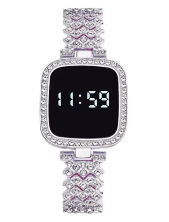 Full Diamond Touch Screen LED Watch Steel Chain with Diamonds Ladies Watches for Female Women Girls