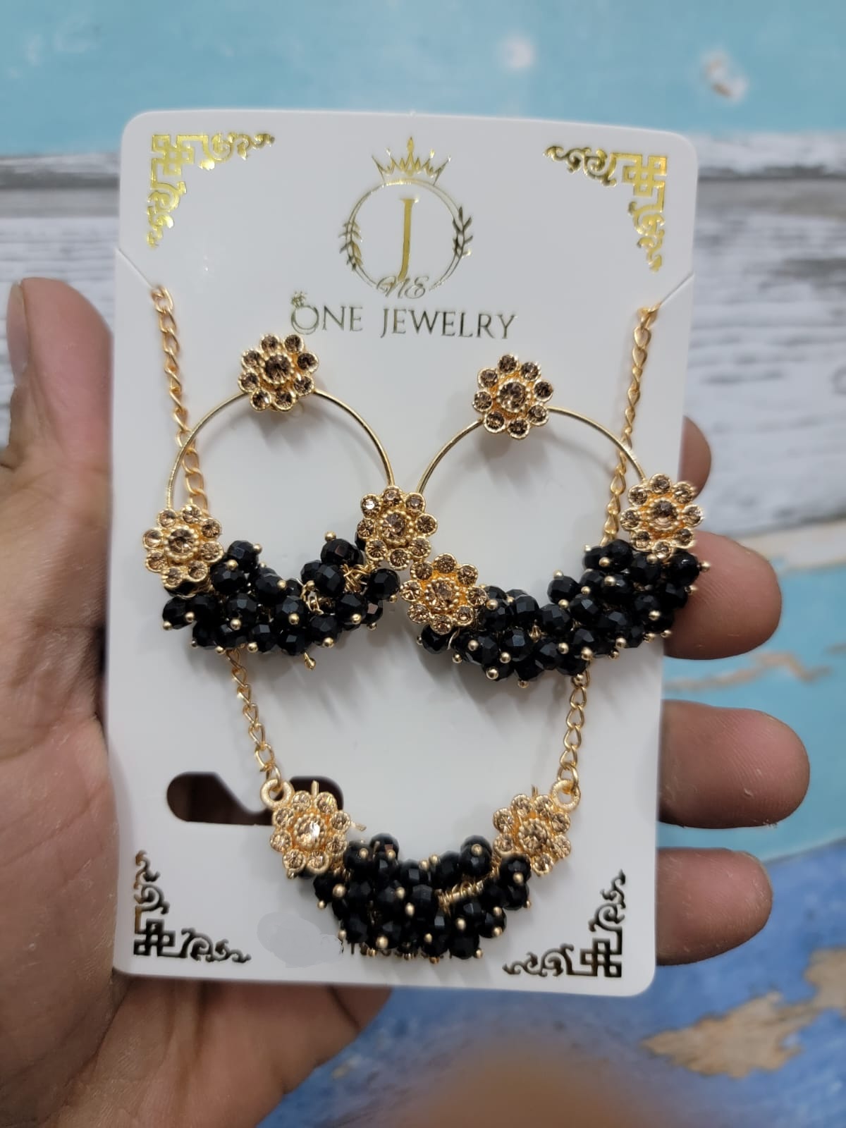 Trendy Gold Chain Pearl Earrings & Pendant Set