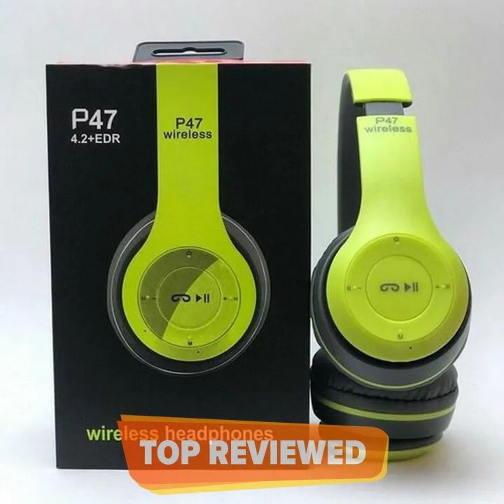P47 Wireless Bluetooth Headphones | Foldable Over-Ear Headset | Stereo Sound | Built-in Mic | Compatible with All Bluetooth Devices.