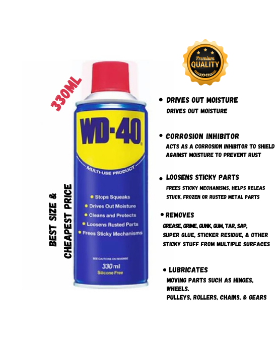 WD40 Antirust Spray Lubricant - 330ml | Made in UK | Multiuse: Rust  Remover, Grease & Grime Cleaner, Moisture Displacer | Protects Metal  Surfaces, Anti-Rust Formula | Imported" | Daraz.pk