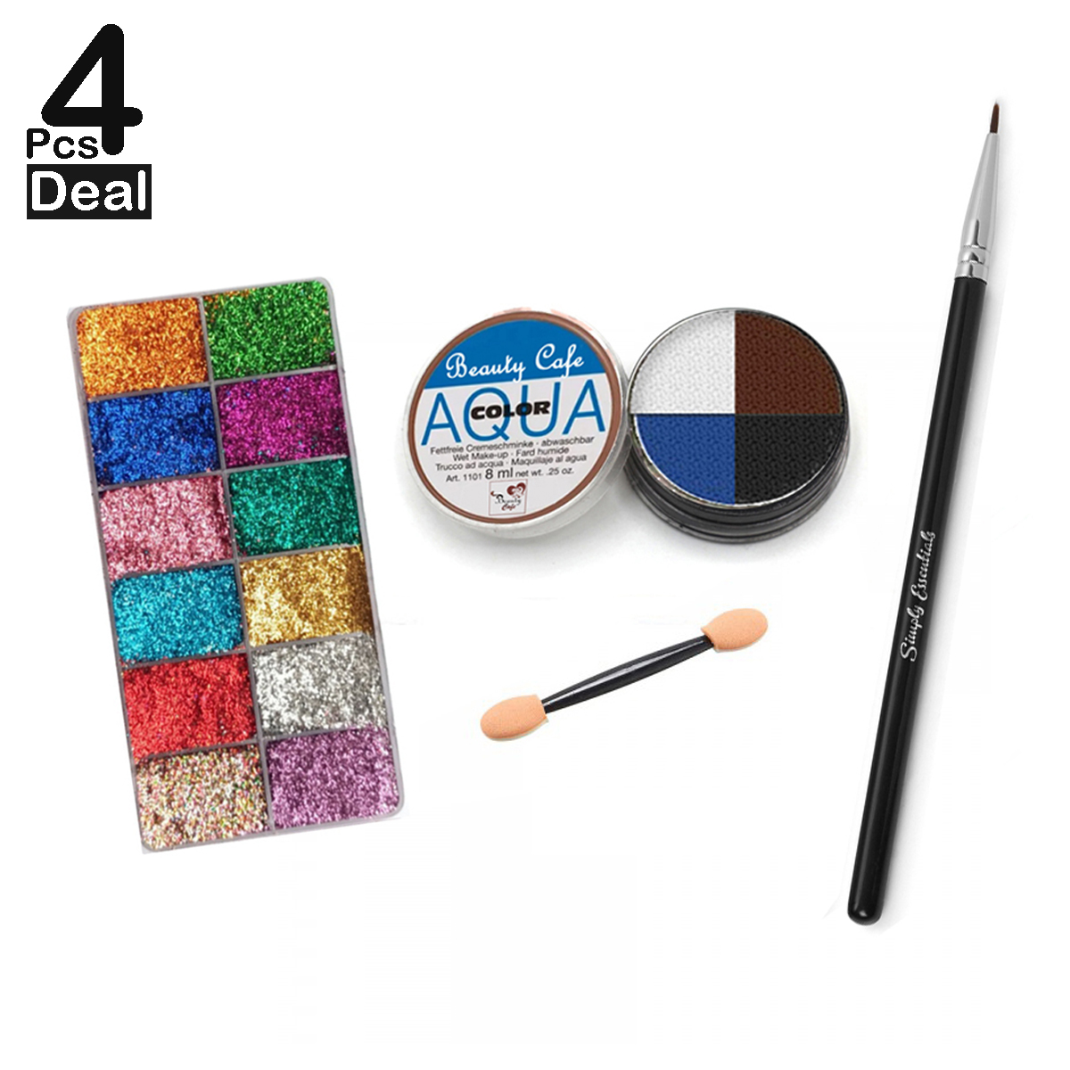Cosmetic 4 Pcs Makeup Deal Set Glitter Eyeshadow Palette Long Lasting Waterproof For Women Beauty Makeup