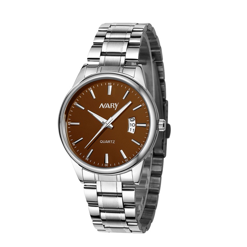 NARY Calendar Men Quartz Watch 30m Waterproof Casual Steel Strap Alloy