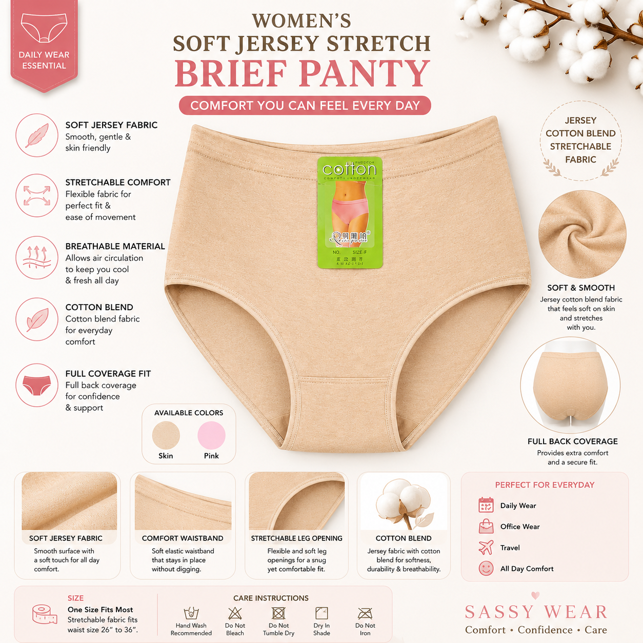 Soft Jersey Fabric Women Panty Women Underwear Comfortabel, Body fit & Breathable for Daily use