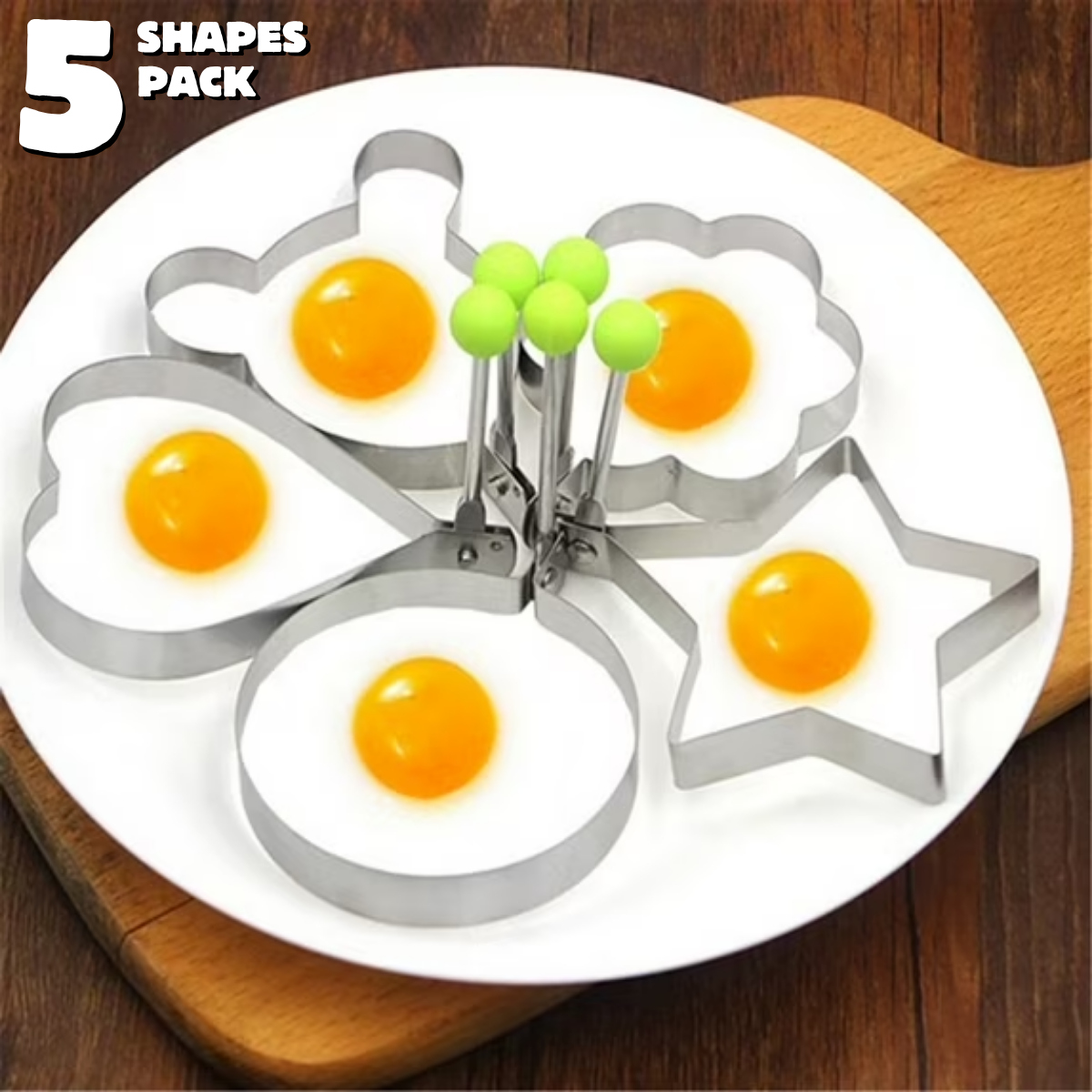 5PCS Stainless Steel Egg Shaper Ring Mold Set – Non-Stick Egg Cooking Rings for Frying Pan, Pancake Mold, Omelette Mold, Creative Breakfast Shapes (Round, Heart, Flower, Star, Mickey Mouse) Kitchen Utensils & Baking Rings price in Pakistan