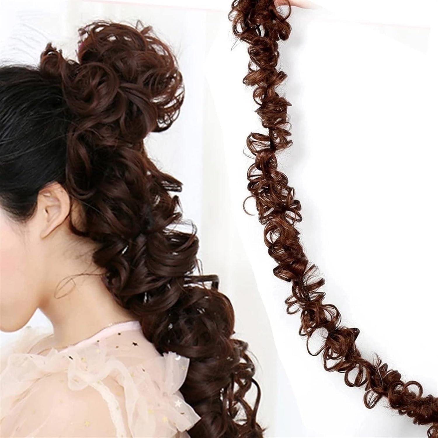Hair Bun Curly Chignon Hair Extension Headband Hair Style Donut Roller Headband  Elastic Frill Hair Extension - Brown