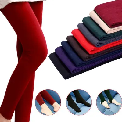 【HOT】 Women Ladies Winter Warm Leggings Fleece Lined Thick Thermal Full  Foot Tight Pant Polar Pantyhose Velvet High Waist Wool Legging