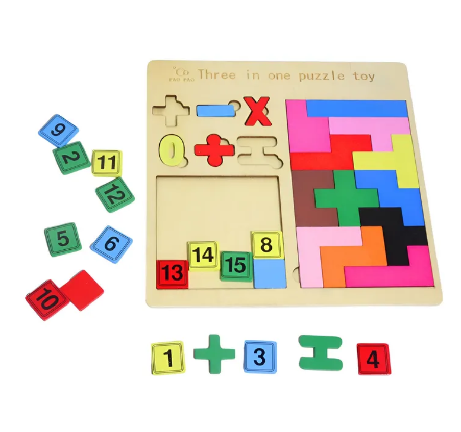 3-in-1 Wooden Puzzle Game Set for Kids | Jigsaw, Pattern Matching & Tangram Educational Toy | Math Learning Puzzle for Ages 3+
