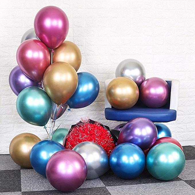 Pack of 50 Large Metallic Shiny Balloons for Birthday Decorations