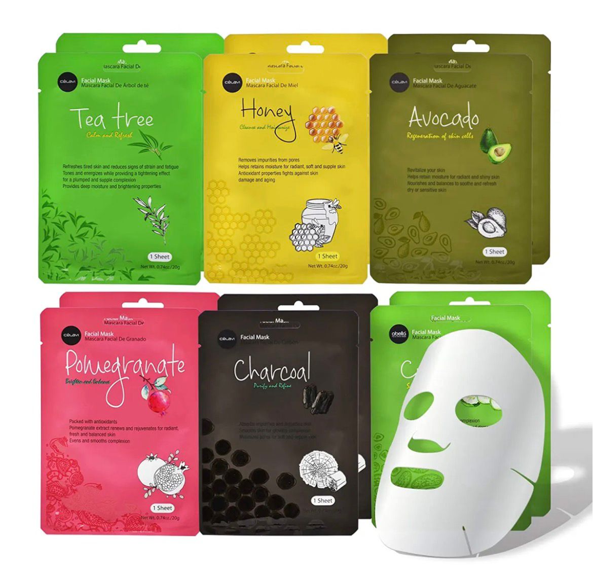 12 Face Mask Set Beauty Essence Facial Paper Sheet Mask Skin Care Moisturizing