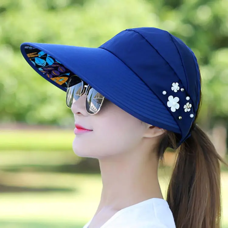 Sun Visor Hat Large Brim Summer UV Protection Cotton Foldable Lightweight  Beach Cap for Women