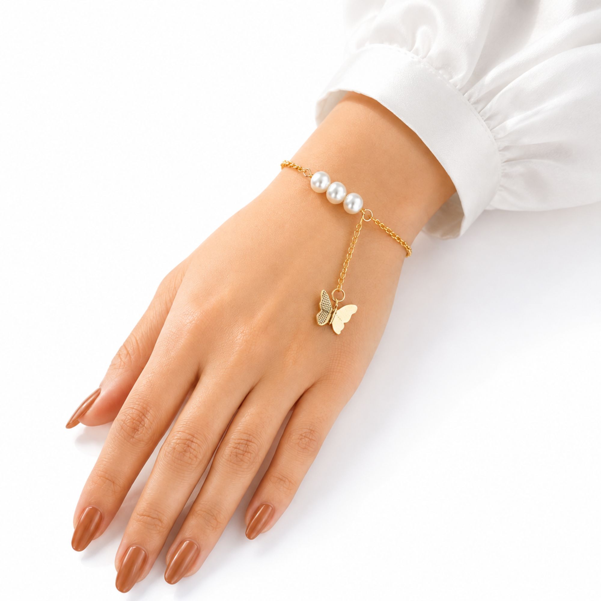 Elegant Gold Plated Pearl Butterfly Bracelet for Women | Korean Style Adjustable Chain Bracelet | Fashion Jewelry Gift for Girls