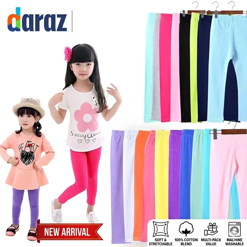 TF Clothing | Pack of 5 - Summer Cotton Jersey Tights for Baby Girls, Cotton Kids Skinny Leggings Pants Trousers for Kids